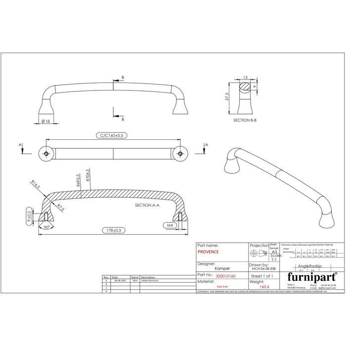 Furnipart Furnipart Möbelgriff PROVENCE – Gusseisen mattschwarz