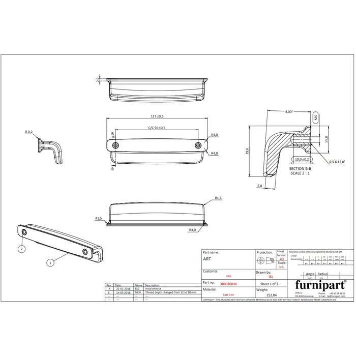 Furnipart Furnipart furniture handle ART - Cast iron matt black