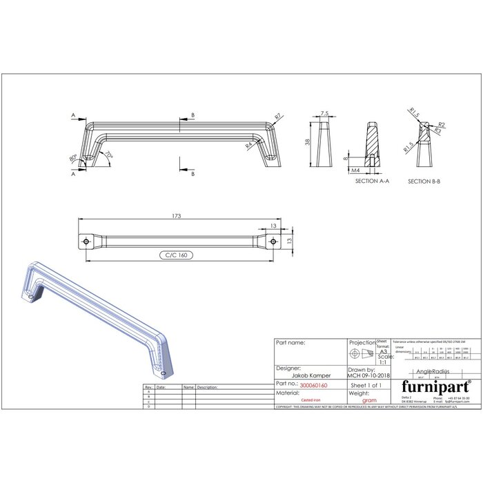 Furnipart Furnipart furniture handle PAGODA - Cast iron matt black