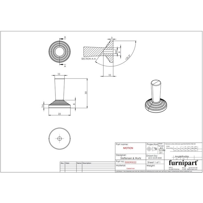 Furnipart Furnipart meubelknop MOTION - Gietijzer mat zwart