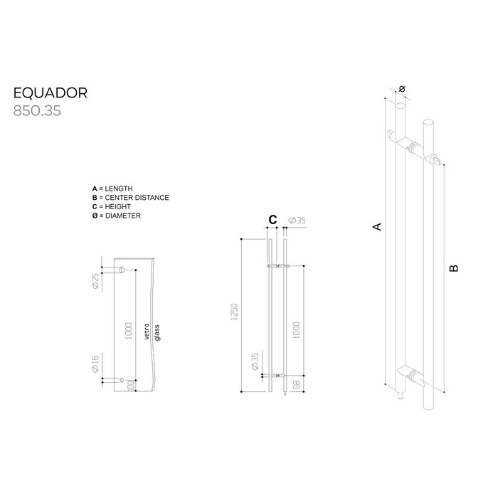 Fimet Pair of lockable door handles Equador stainless steel - 35/1000/1250mm