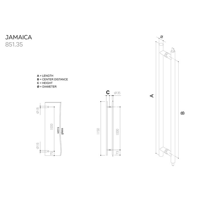 Fimet Paar abschließbare Türgriffe Jamaika schwarz – 35/1000/1150 mm