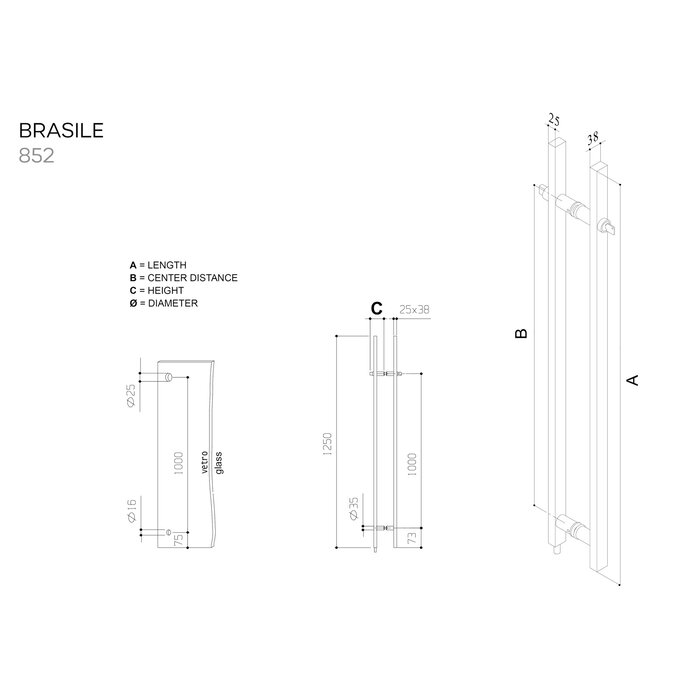 Fimet Paar abschließbare Türgriffe Brasile aus Edelstahl – 38 x 25/1000/1250 mm
