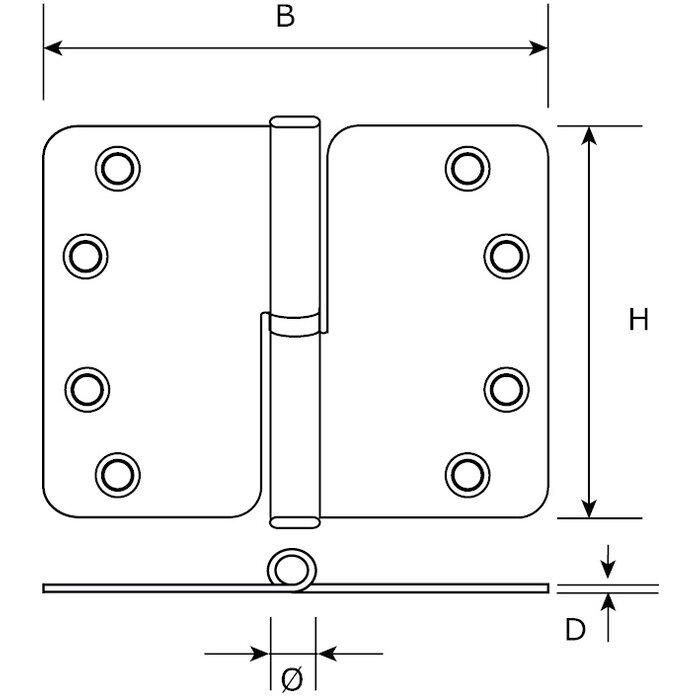 Dulimex Stainless steel hinge SKG***® 89x150x3.0 mm rounded