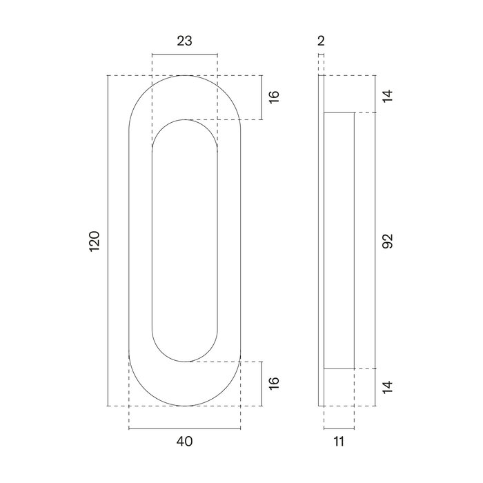 STERK Ovale antraciet grijze schuifdeurkom 1717 - 120 x 40 mm voor houten deuren - Basaltgrijs PVD
