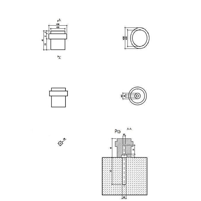 STERK Kupferfarbener Türstopper 1718 – zur Bodenmontage Ø38x40 mm