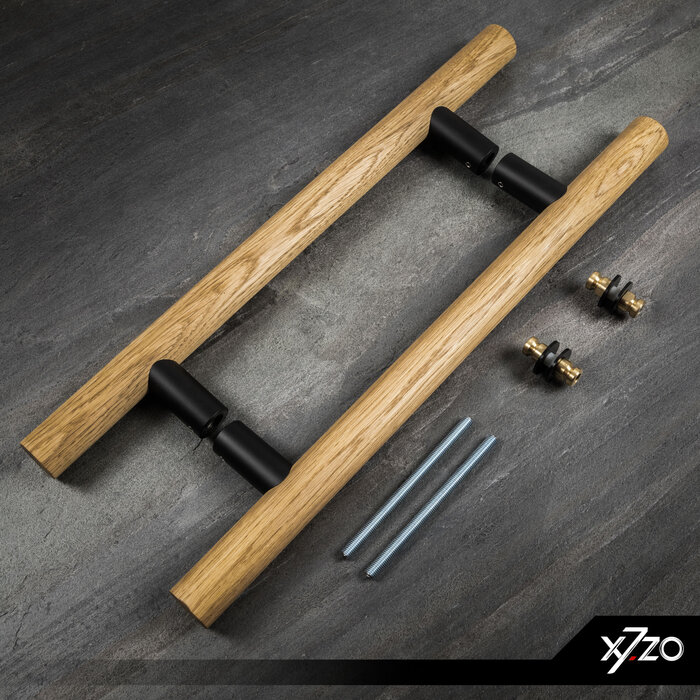 X7.ZO Paar Türgriffe Z11 34 – Eiche/Schwarz für Glas, Tür oder Sauna – 34/300/500 mm