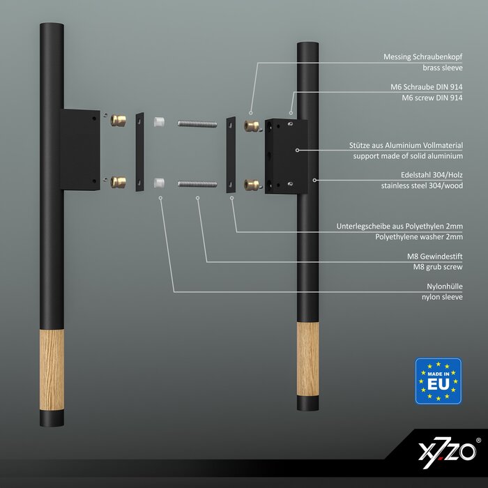 X7.ZO Pair of stainless steel door handles Z41 WBS - Oak / Black - 30/80/500mm