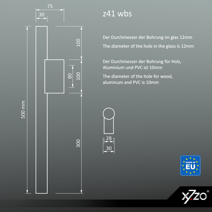 X7.ZO Paar RVS deurgrepen Z41 WBS - Eikenhout / Zwart - 30/80/500mm