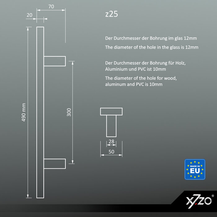 X7.ZO Paar deurgrepen Z25 - Eikenhout/Zwart - 50/390/490 mm