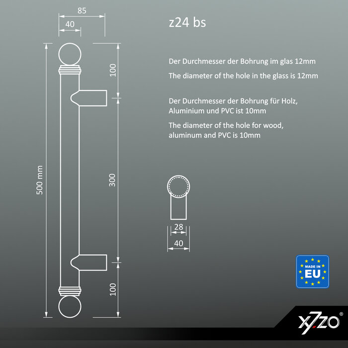 X7.ZO Pair of solid stainless steel door handles Z42 - Ø40mm