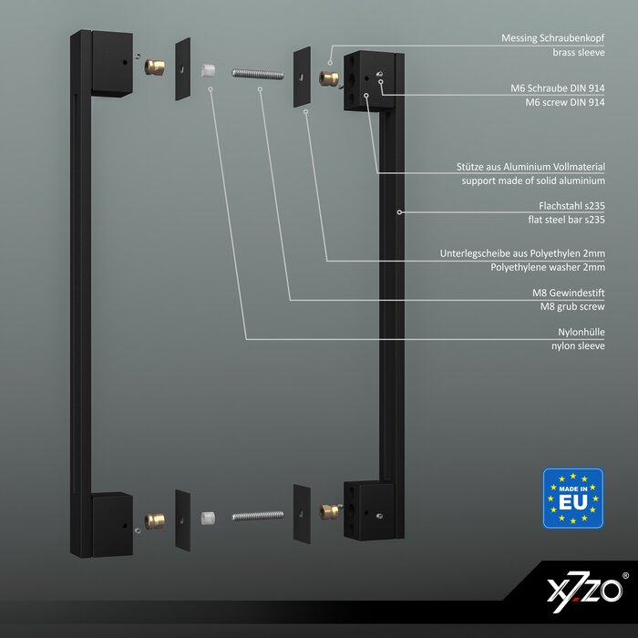 X7.ZO Paire de poignées de porte design noires Z18 en acier inoxydable massif - 40/420/480mm
