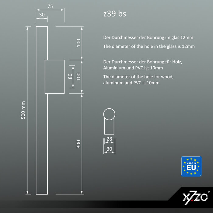 X7.ZO Paar schwarze Design-Türgriffe Z39 BS aus Edelstahl – 30/80/500