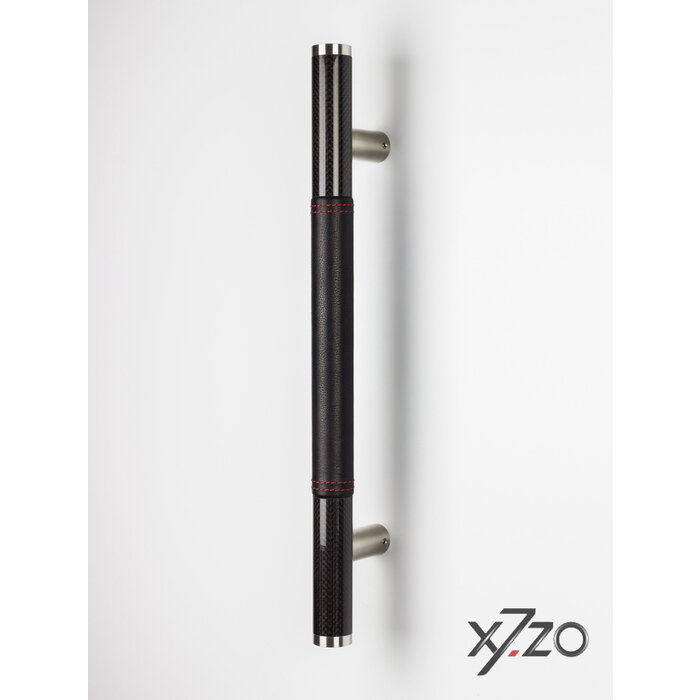 X7.ZO Design deurgreep Z13 - Carbon/RVS 500 mm - Zwart Italiaans leer