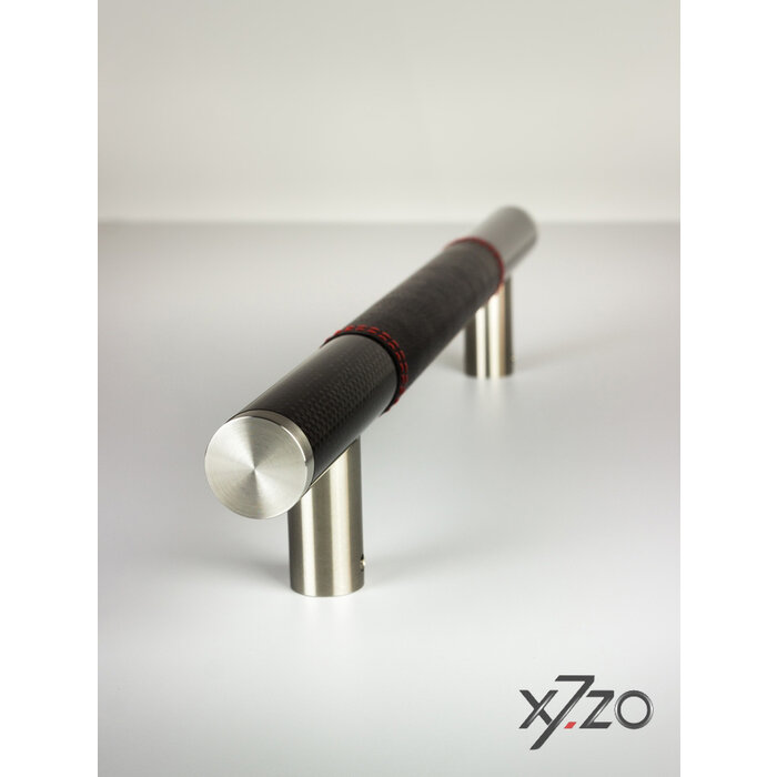 X7.ZO Poignée de porte design Z13 - Carbone/acier inoxydable 500 mm - Cuir italien noir