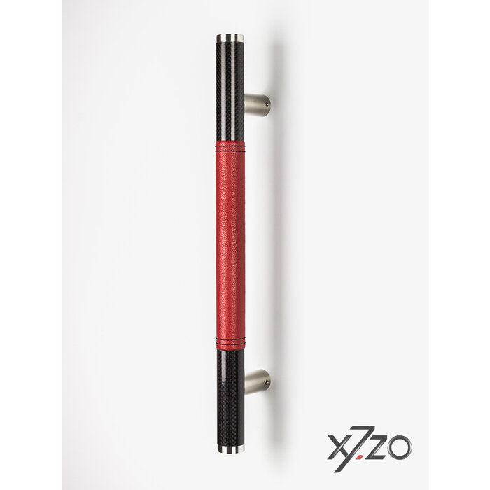 X7.ZO Design deurgreep Z13 - Carbon/RVS 500 mm - Rood Italiaans leer