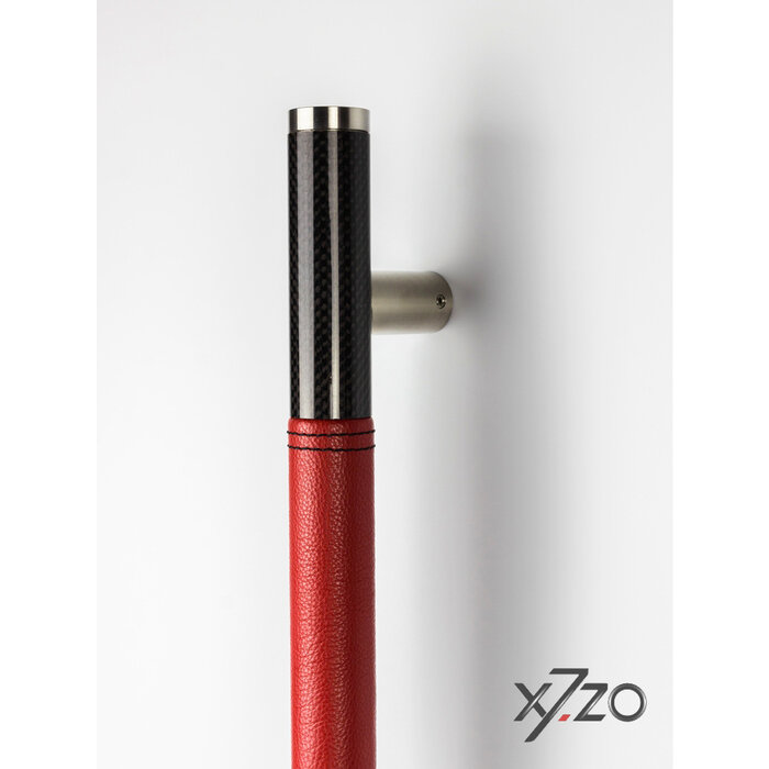 X7.ZO Design-Türgriff Z13 – Carbon/Edelstahl 500 mm – rotes italienisches Leder