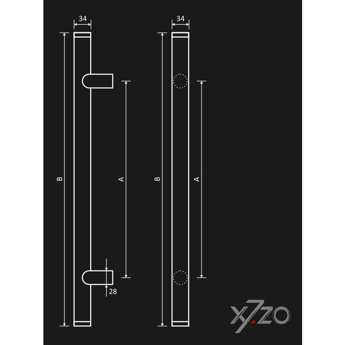 X7.ZO Poignée de porte design Z7 - Carbone/Inox 500 mm - Droite 90°