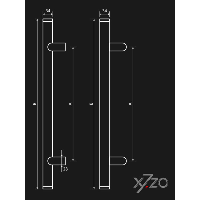 X7.ZO Design deurgreep Z8 - Carbon/RVS 500 mm - Schuin 45°