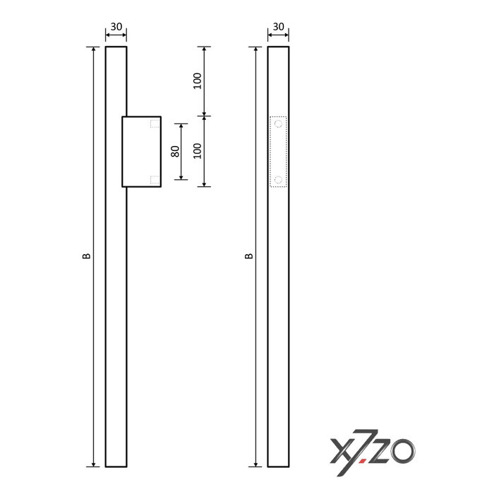 X7.ZO Poignée de porte simple en bois Z41 EBS - Chêne / Noir - 30/80/500mm