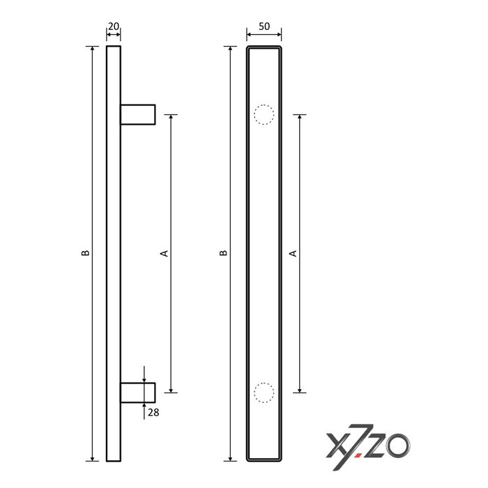 X7.ZO Enkele deurgreep Z25 - Eikenhout/Zwart - 50/390/490 mm