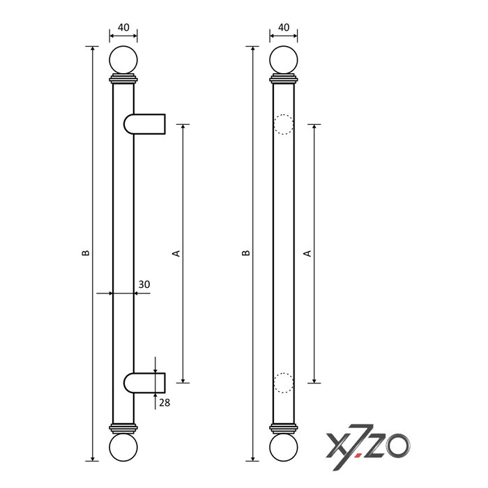 X7.ZO Einzelner Türgriff aus massivem Edelstahl Z42 – Ø40 mm