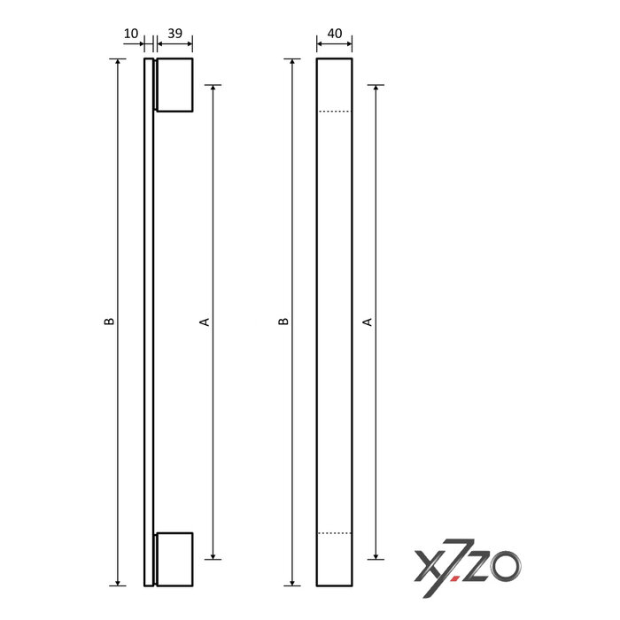 X7.ZO Poignée de porte simple noire pleine Z20 - 40/435/498 mm