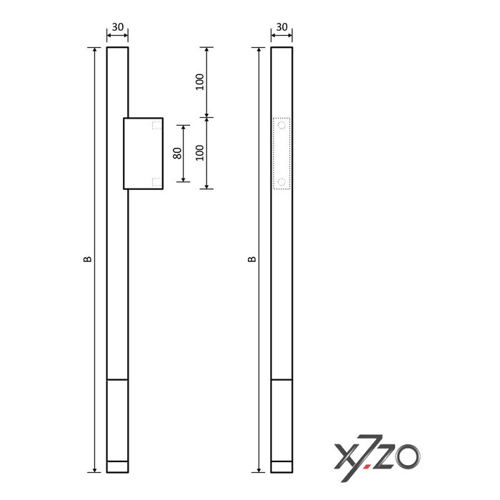 X7.ZO Poignée de porte simple en acier inoxydable Z41 WBS - Chêne / Noir - 30/80/500mm