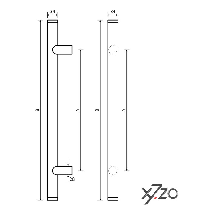 X7.ZO Einzeltürgriff Z12 – Eiche/Schwarz für Glas, Tür oder Sauna – 34/300/500 mm