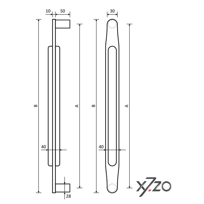 X7.ZO Einzeltürgriff Z17 – Eiche/Schwarz für Glas, Tür oder Sauna – 450/480 mm
