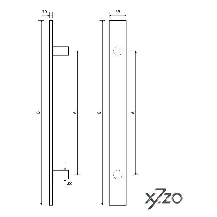 X7.ZO Design deurgreep Z22 - Glas / RVS -300/500 mm