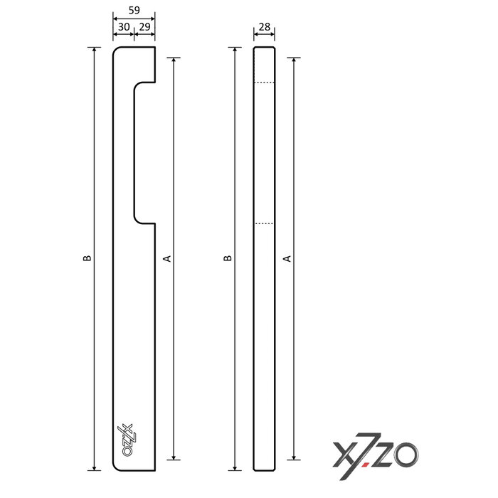 X7.ZO Enkele zwarte design deurgreep Z30B uit massief aluminium - 28/450/490