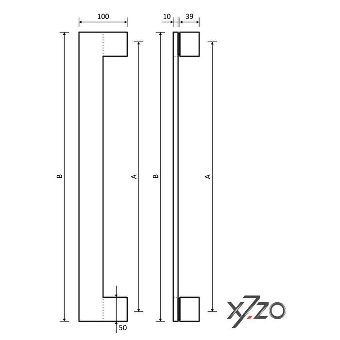 X7.ZO Single black design door handle Z32 made of solid stainless steel - 50/450/499