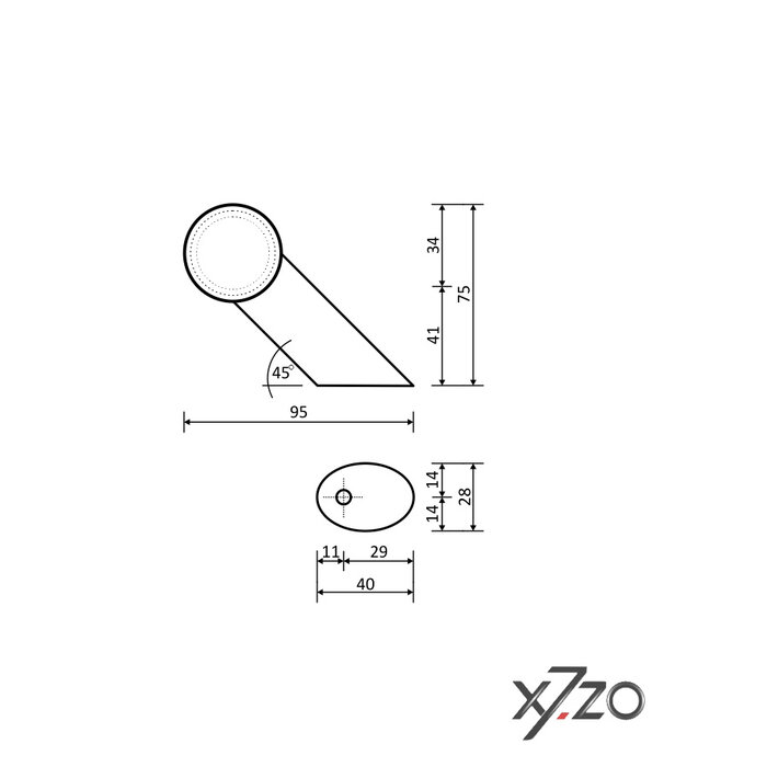X7.ZO Einzelner Türgriff aus massivem Edelstahl Z43 – Ø40 mm – 45° abgewinkelt