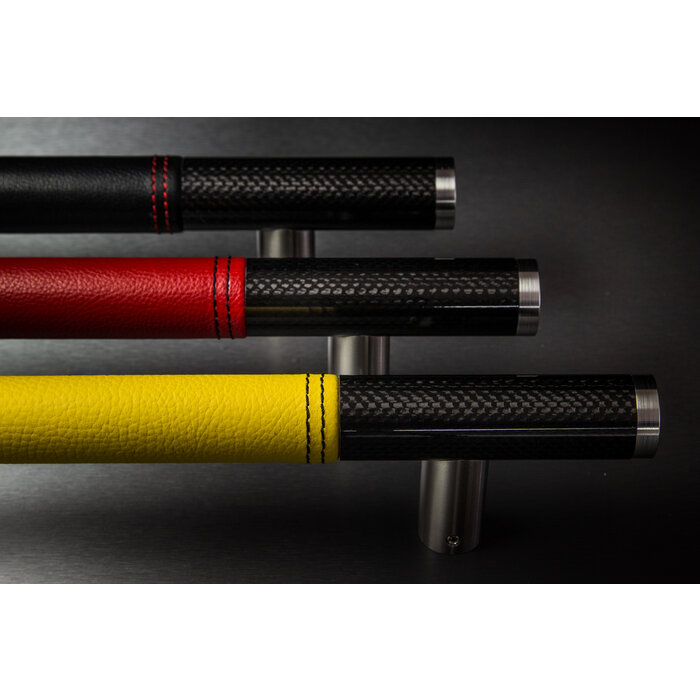 X7.ZO Poignée de porte design Z13 - Carbone/acier inoxydable 500 mm - Cuir italien noir