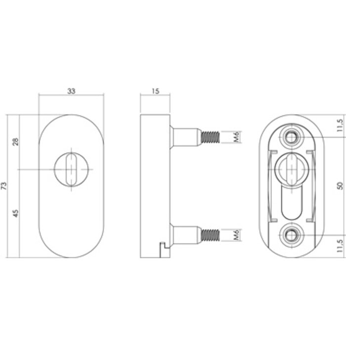 Intersteel Rosace coulissante de sécurité ovale Intersteel avec protection contre la traction du noyau en acier inoxydable brossé skg2