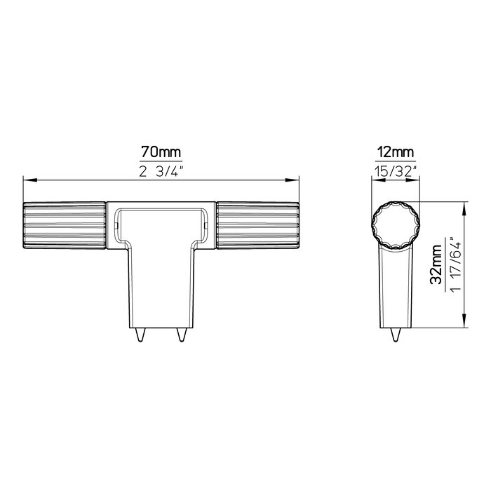 I.B.E. Möbelknopf T - 70 mm - horizontal geschnitten - Messing antik