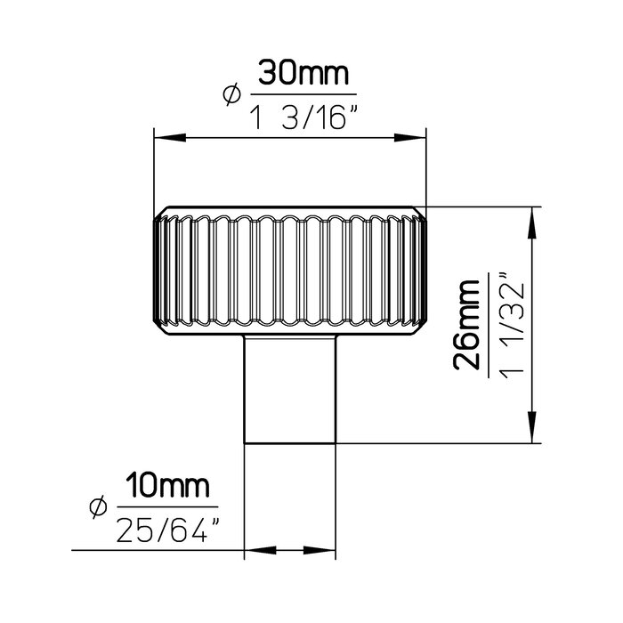 I.B.E. Matt black Furniture knob LINES - round 30 mm - grooved