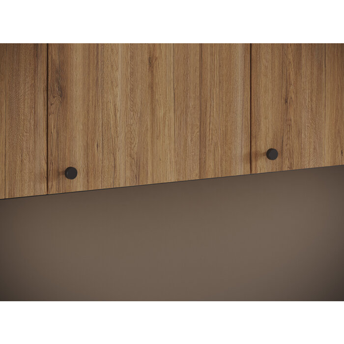 I.B.E. Matt black Furniture knob LINES - round 30 mm - grooved