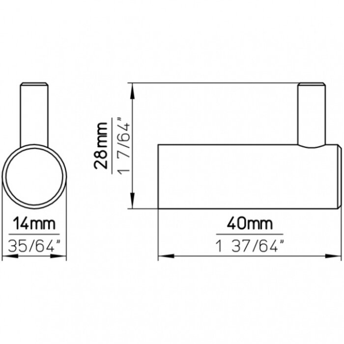 I.B.E. Patère simple or mat profondeur 40 mm sans plaque arrière