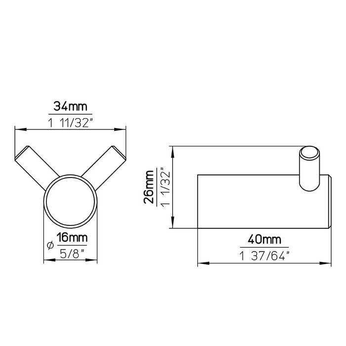 I.B.E. Aluminium haak geribbeld 40 mm diep -  Dubbel - Antiek messing