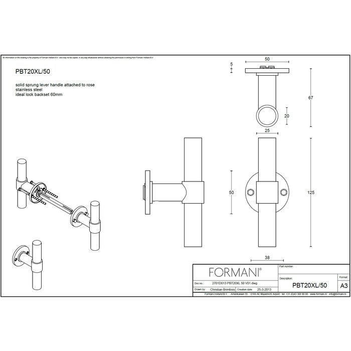 Formani Matt black door handles Piet Boon ONE PBT 20XL/50 without BB
