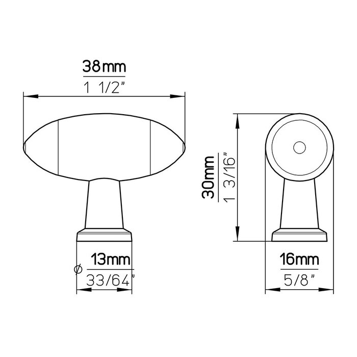 I.B.E. Meubelknop OLIJF ovaal 38 mm  RVS kleur