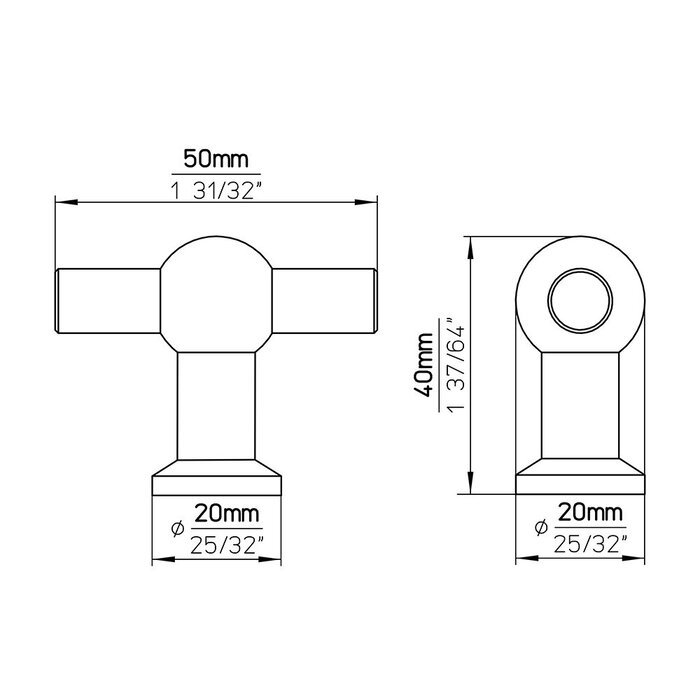 I.B.E. Furniture knob T-shape 50 mm stainless steel look