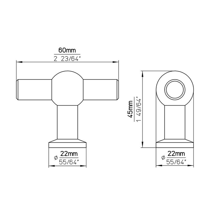 I.B.E. Furniture knob T-shape 60 mm stainless steel look