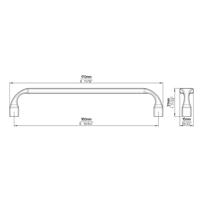 I.B.E. Meubelgreep 160 mm in Tin kleur