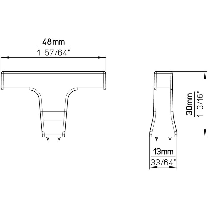 I.B.E. Bouton de meuble en T TROMPETTE - 48 mm - Couleur fer mat
