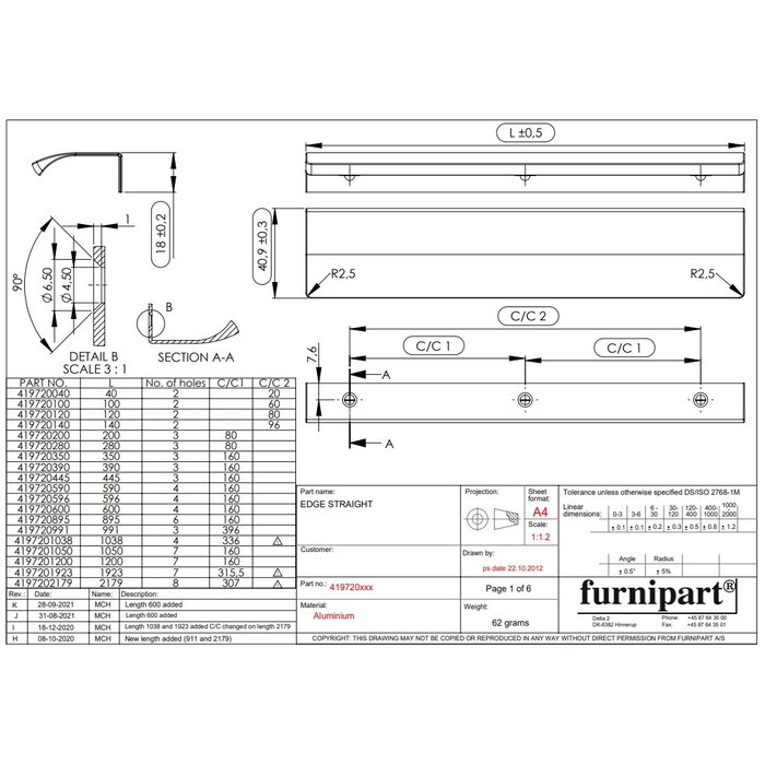 Furnipart Furnipart Poignée d'angle EDGE STRAIGH - Gris anthracite brossé
