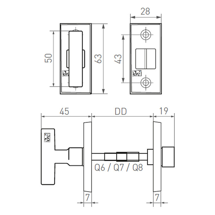 Dauby Toilet fitting PBTC Q aged iron - BLACK (VO) - rectangular