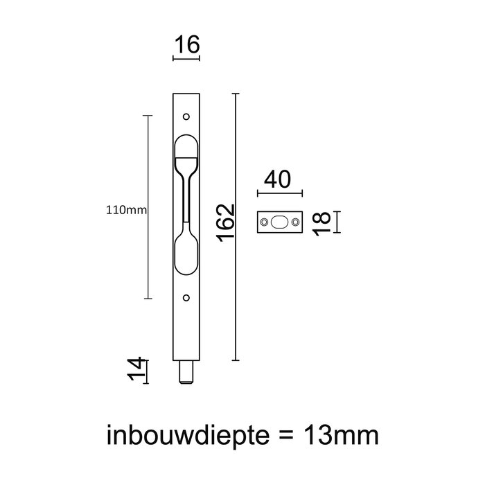 AGB Serrure coulissante latérale AGB dorée 162x16mm